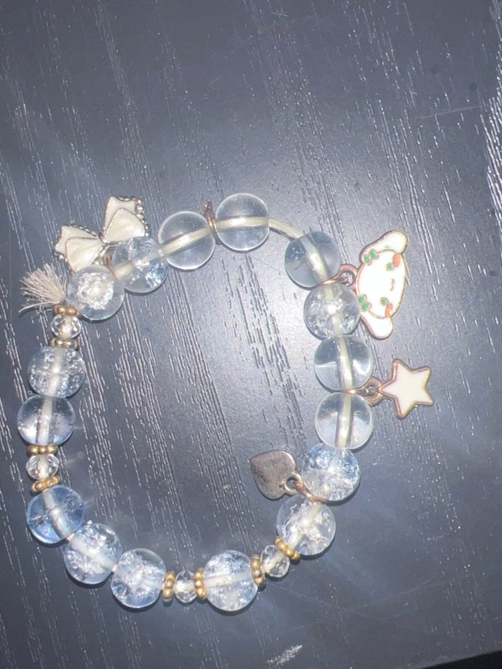 Clear Beaded Charm Bracelet with White Enamel Accents